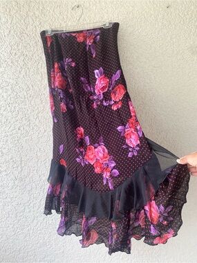 Morgan de Toi Floral Polka Dot Ruffle Midi Skirt